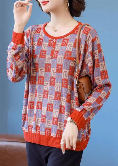 French Green Plaid Cozy Knit Sweater Fall