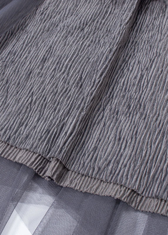 French Grey Nail Bead Patchwork Asymmetrical Design Fall Skirt