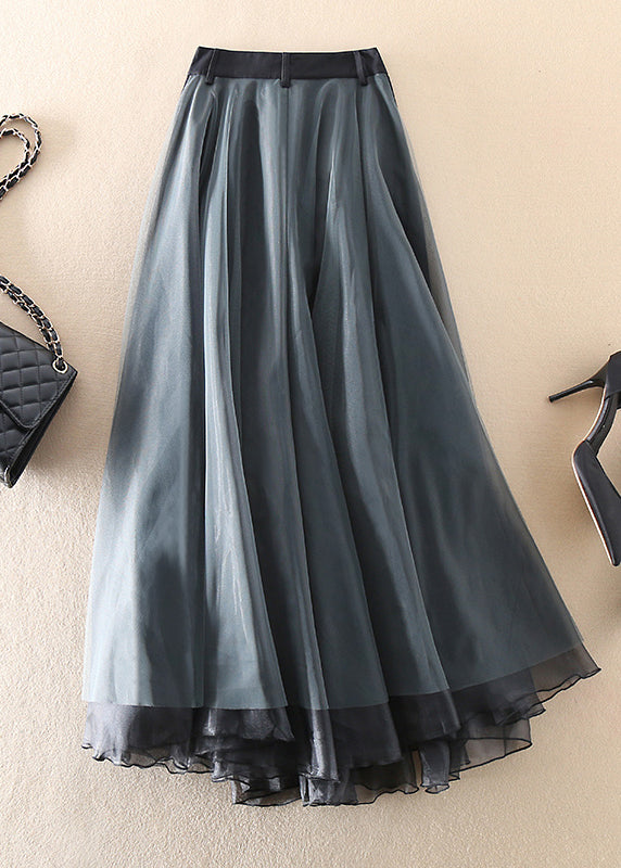 French Green Patchwork Tulle Skirts Spring