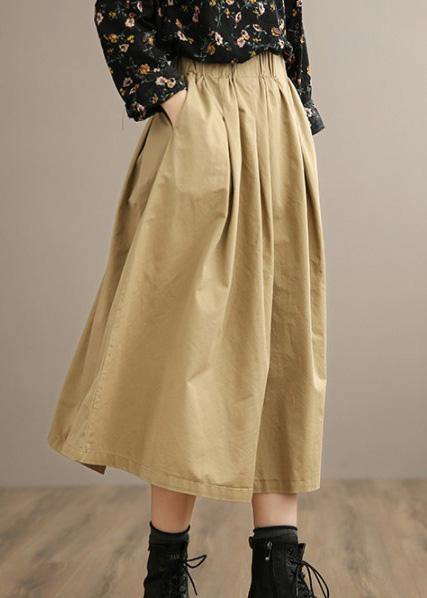 French Khaki Clothes for Elastic Waist Art Spring Dresses