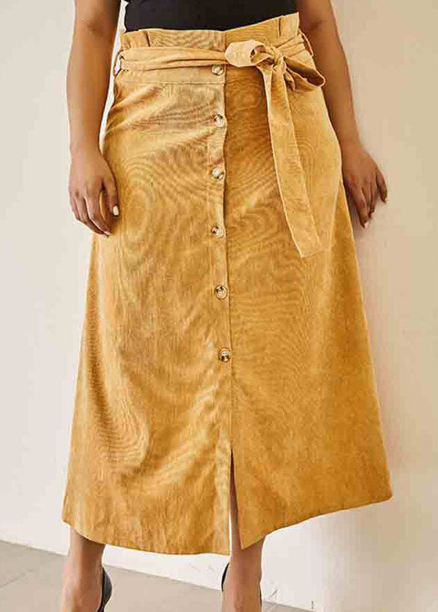 French Khaki Lace Up High Waist Patchwork Corduroy a Iine Skirts Fall