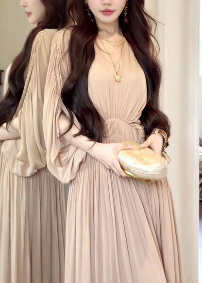 French Khaki Oversized Chiffon Robe Dresses Batwing Sleeve
