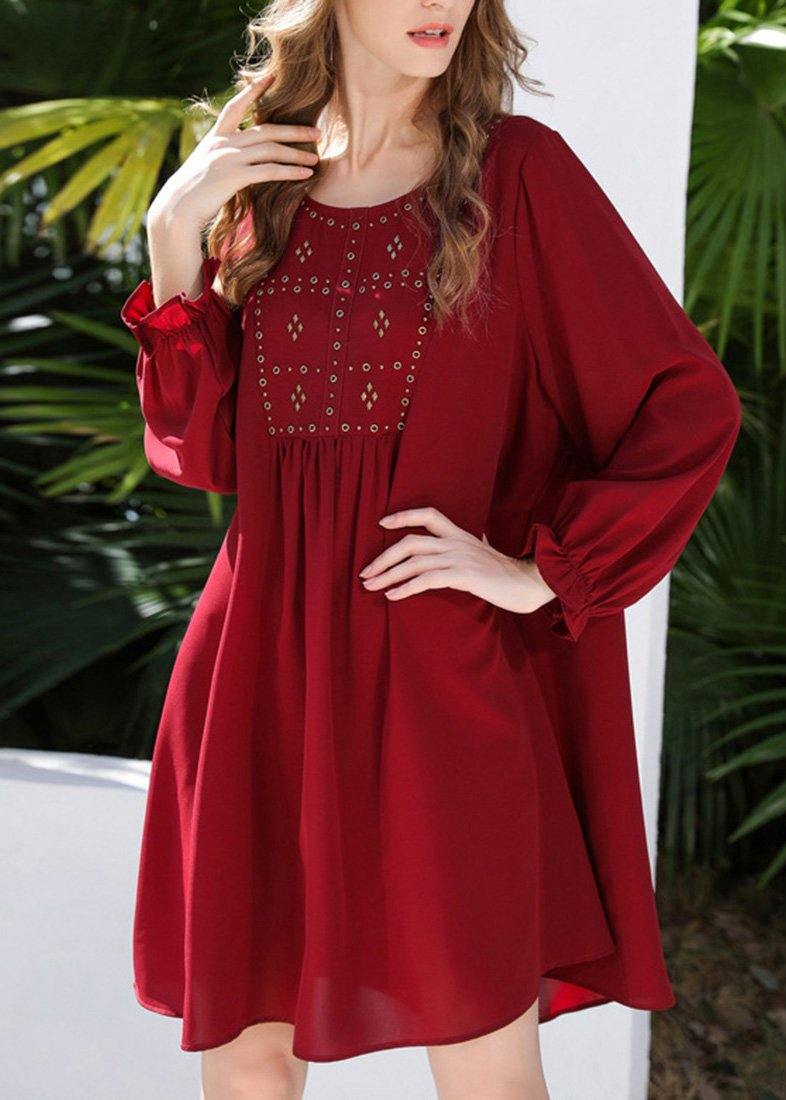 French Mulberry Chiffon Long Sleeve Spring Vacation Dresses