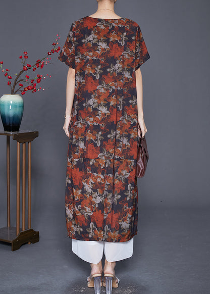 French Red Patchwork Linen Straight Dress Summer