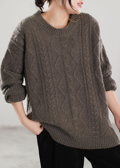 French Red O-neck Side Open Knit Sweater Tops Spring