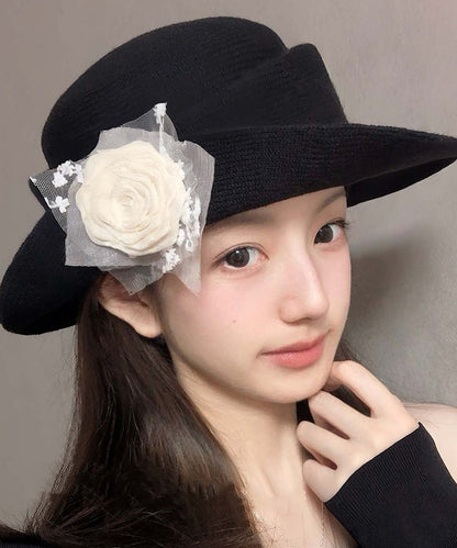 French Style Black Versatile Knit Cloche Hat