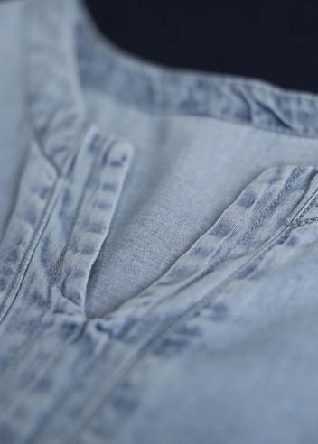 French Denim Blue Cotton Quilting Dresses V Neck Loose Summer Dress