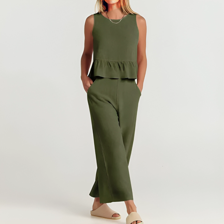 CD | Set elegant fără mâneci cu volane și pantaloni pentru femei