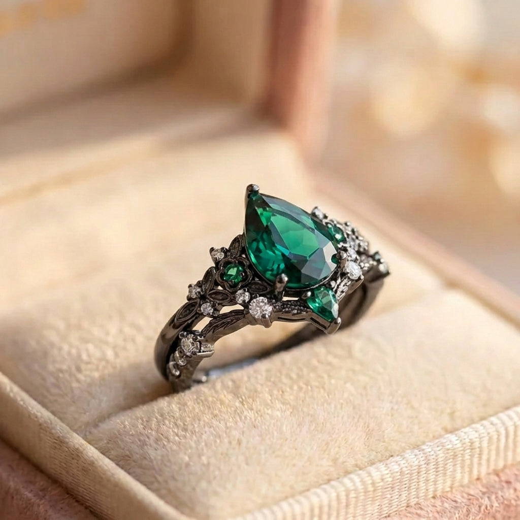 Vintage Emerald Flower Ring