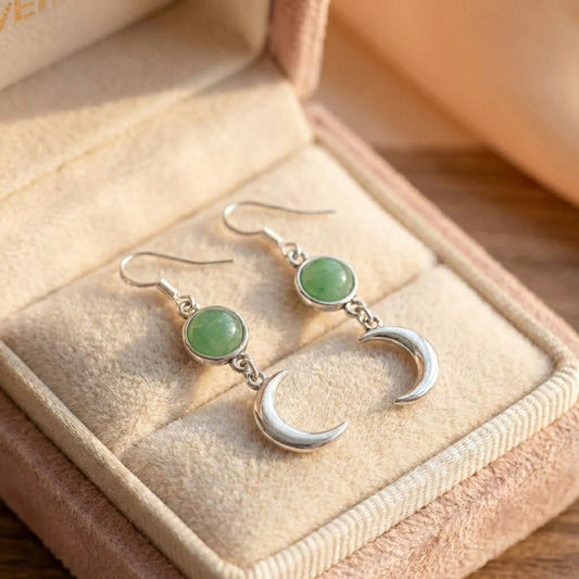 Vintage Moon Green Stone Earrings