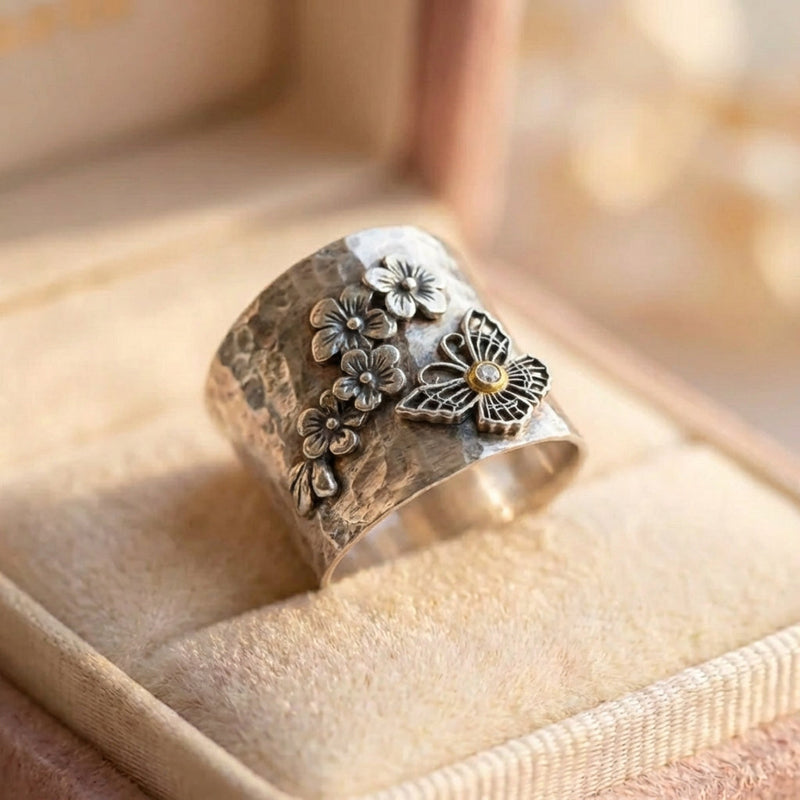 Vintage Butterfly Flower Ring