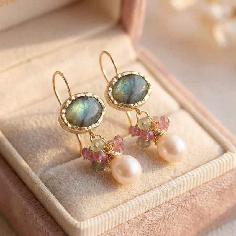 Vintage Labradorite Pearl Earrings