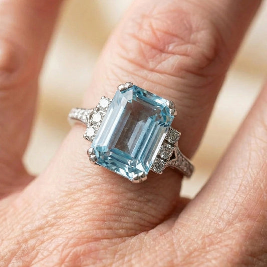 Vintage Blue Cubic Zirconia Silver Ring