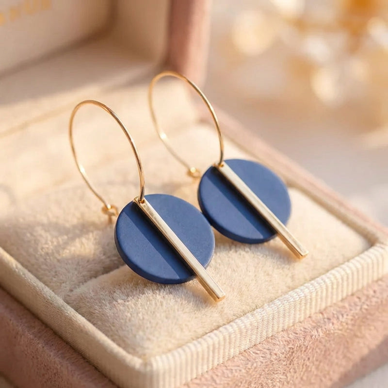 Minimalist Navy Circle Earrings