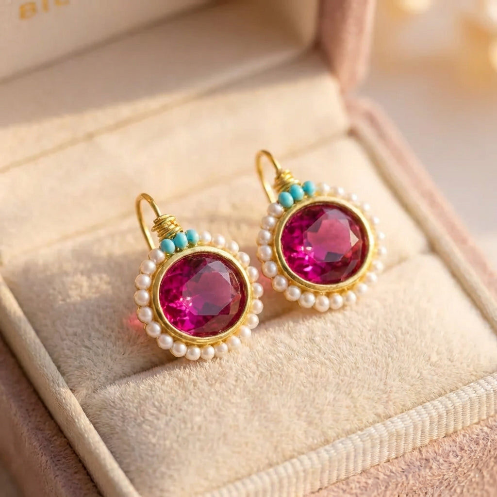 Elegant Ruby Pearl Earrings
