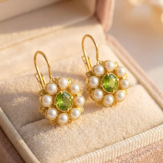 Elegant Pearl Peridot Earrings