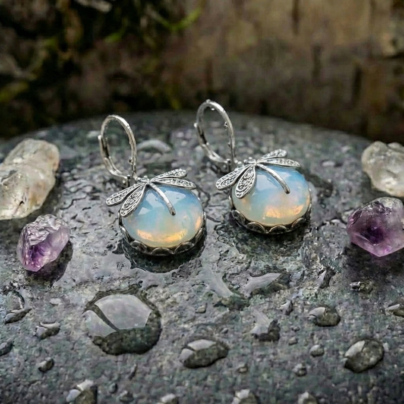 Elegant Dragonfly Opal Earrings