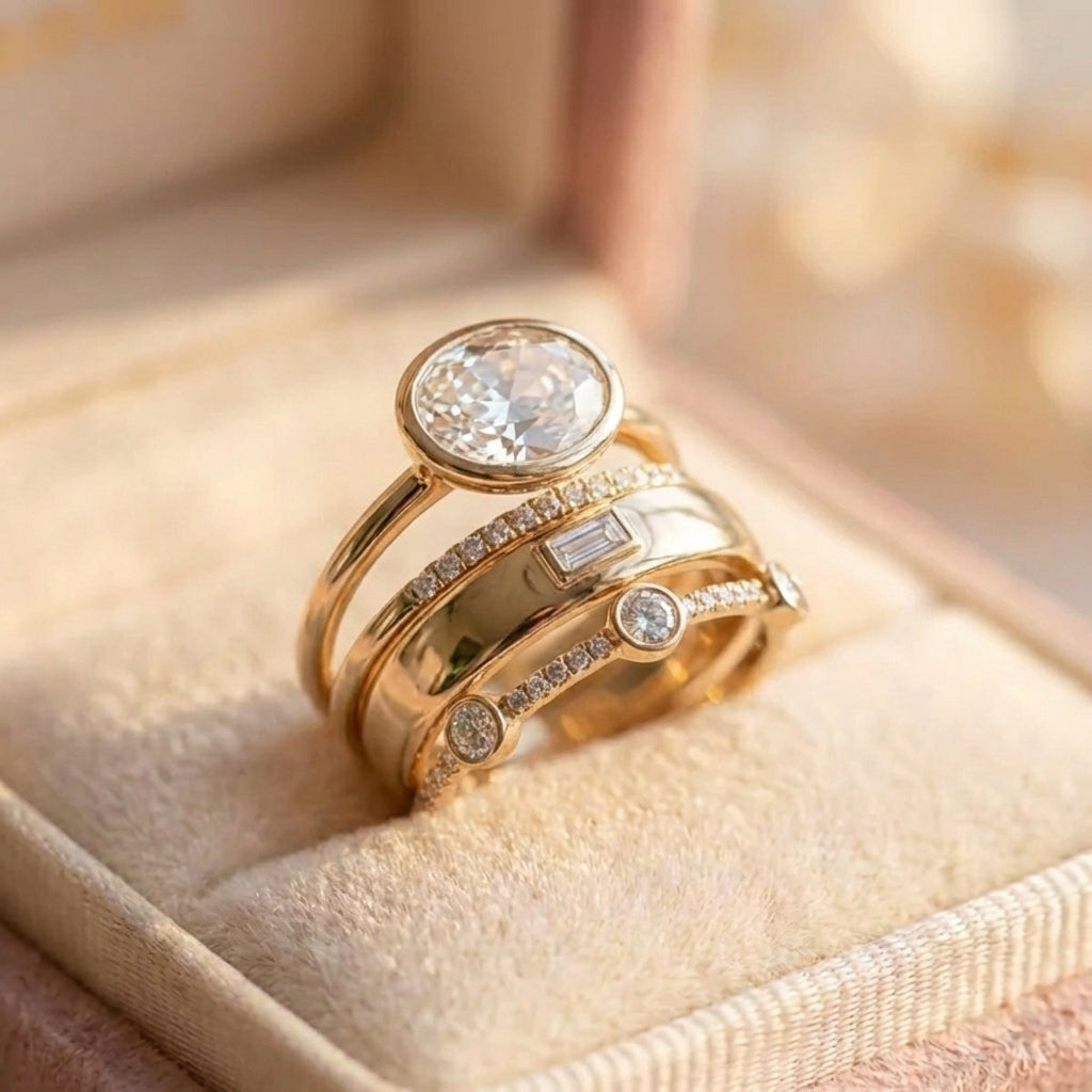 Elegant Gold Crystal Ring Set