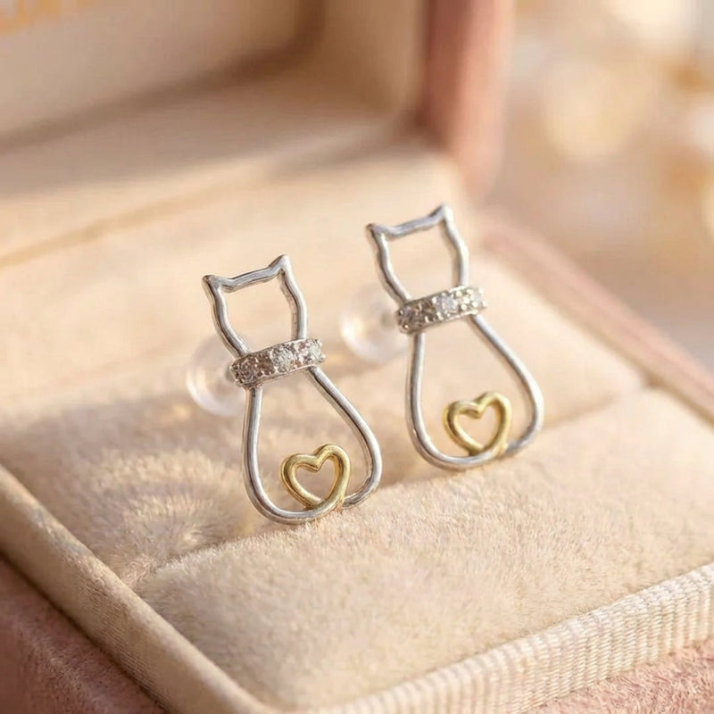 Cute Cat Heart Earrings
