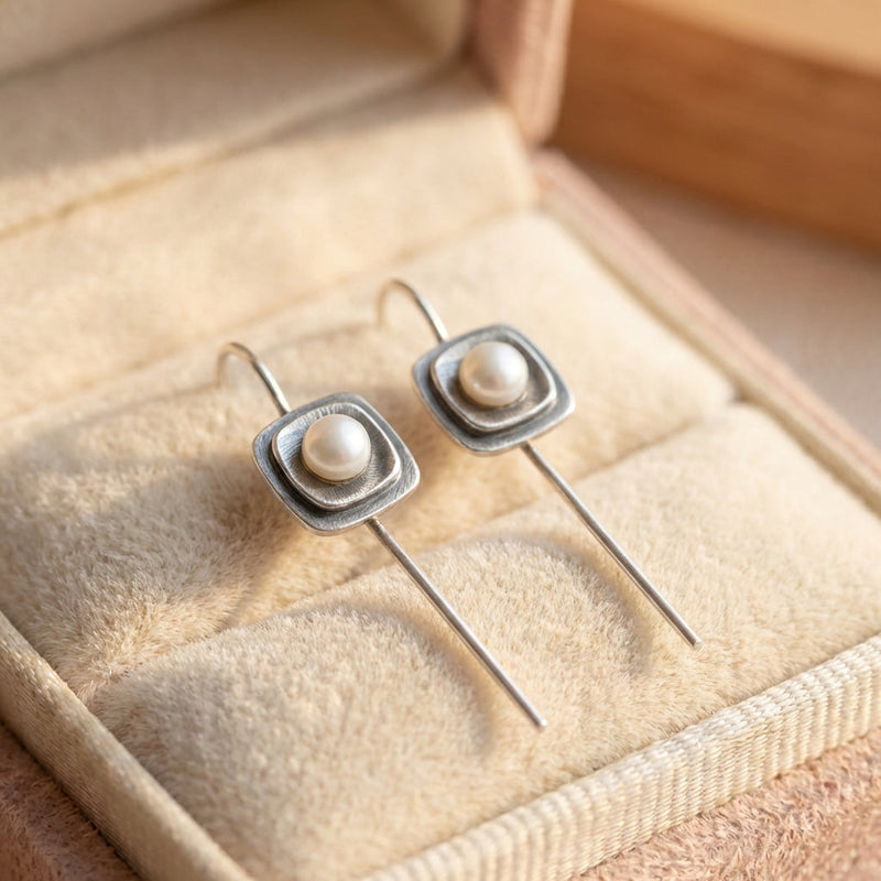Classic Pearl Square Earrings