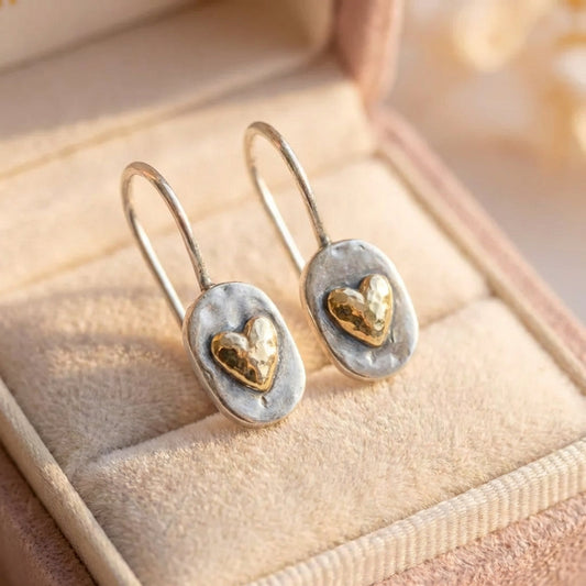 Vintage Golden Heart Silver Earrings