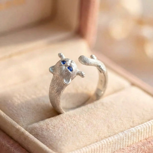Adjustable 925 Sterling Silver Kitten Ring