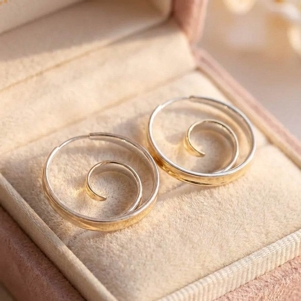 Vintage Earrings With Spiral Waves
