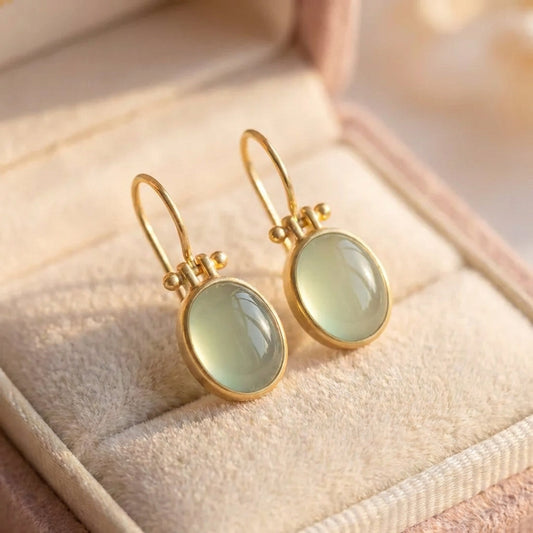 Vintage Earrings With Green Moonstone