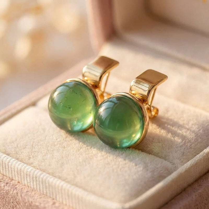 Vintage Earrings With Green Crystal In Gold
