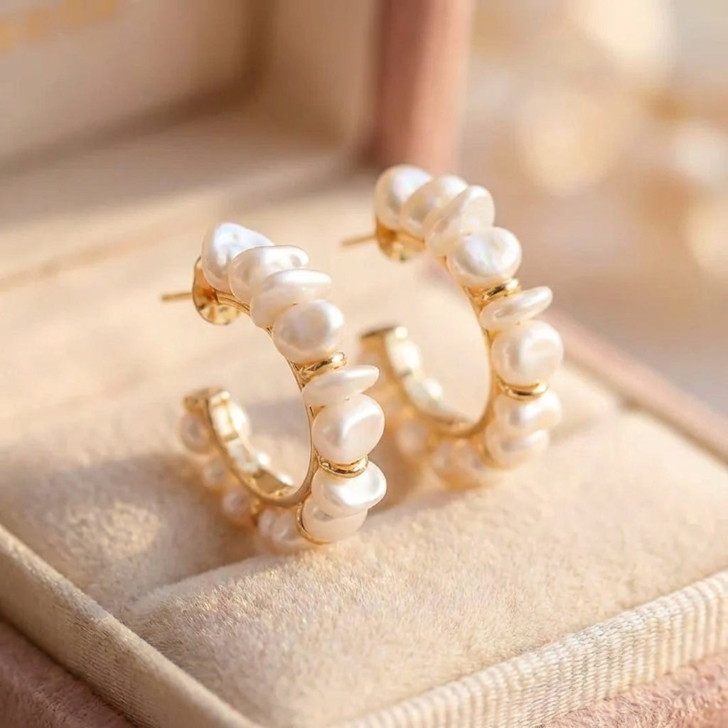 Vintage White Pearl Hoop Earrings