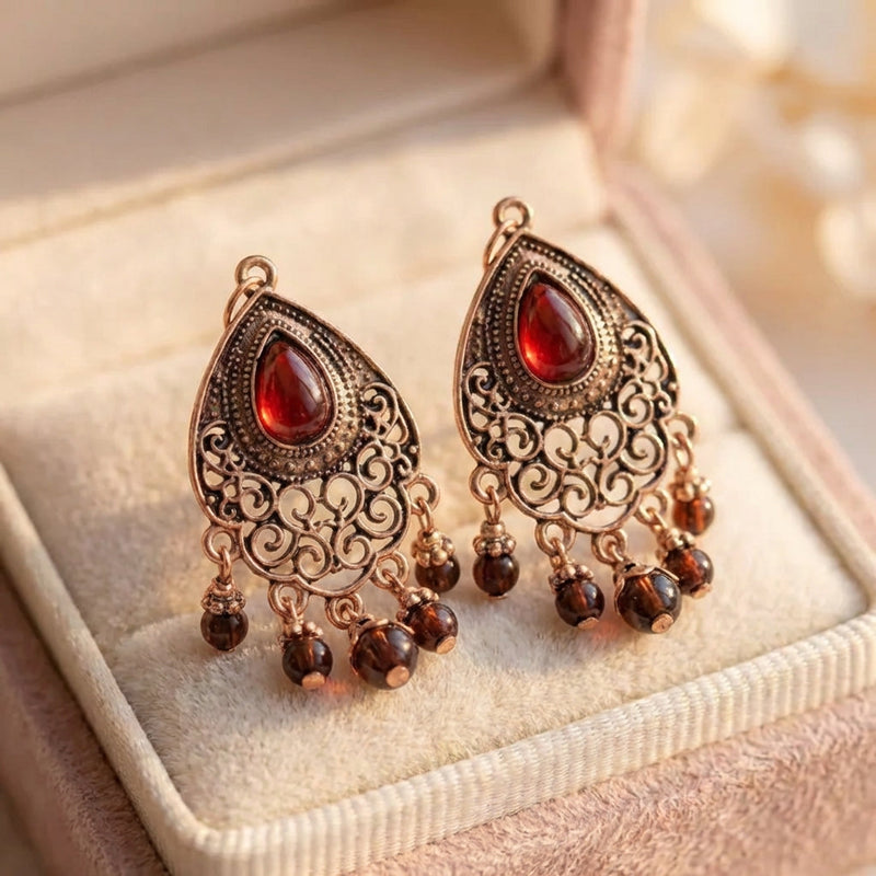 Vintage Red Teardrop Dangle Earrings