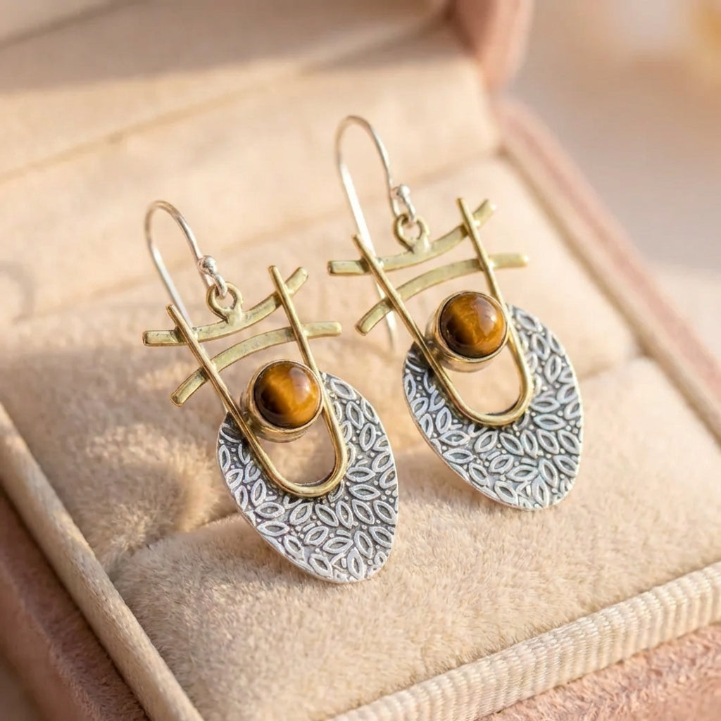 Vintage Orange Stone Gold & Silver Earrings