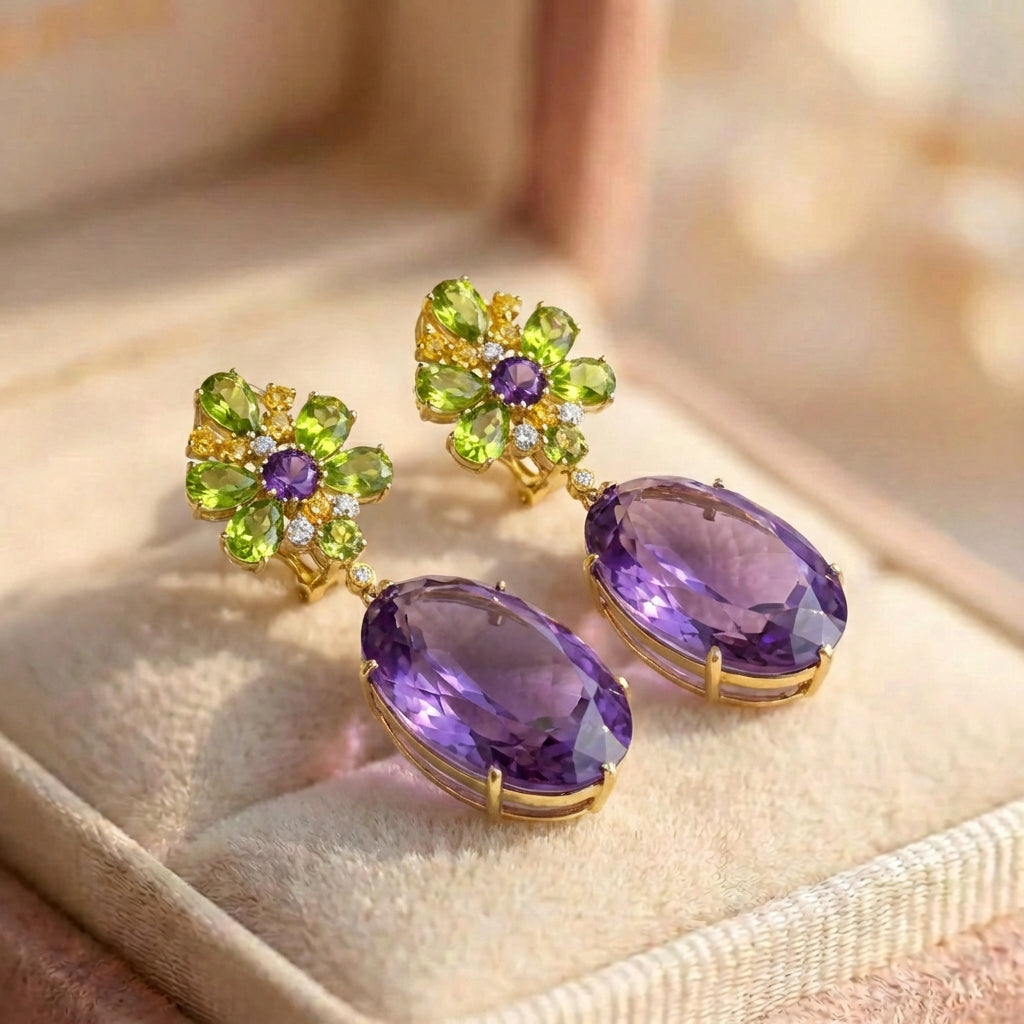 Vintage Purple Glass Green Earrings