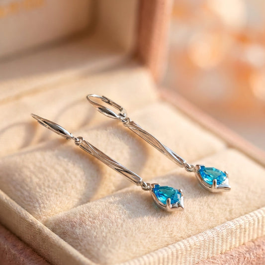 Vintage Blue Dangling Silver Earrings