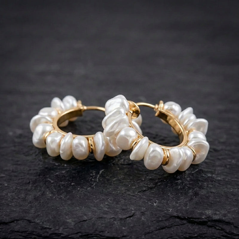 Vintage White Pearl Hoop Earrings