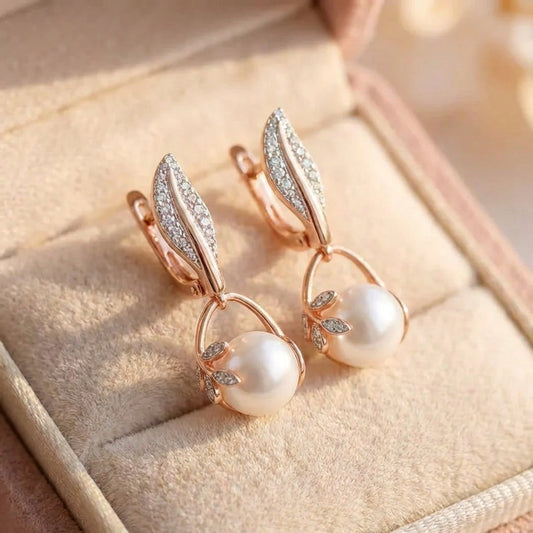 Vintage Crystal Flower Pearl Drop Earrings