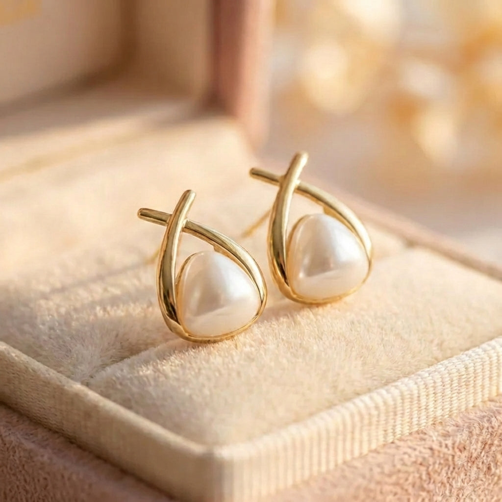 Vintage Cross Triangle Pearl Dropping Earrings