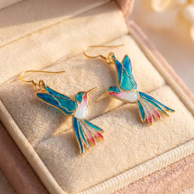 Vintage Blue Enamel Hummingbird Earrings