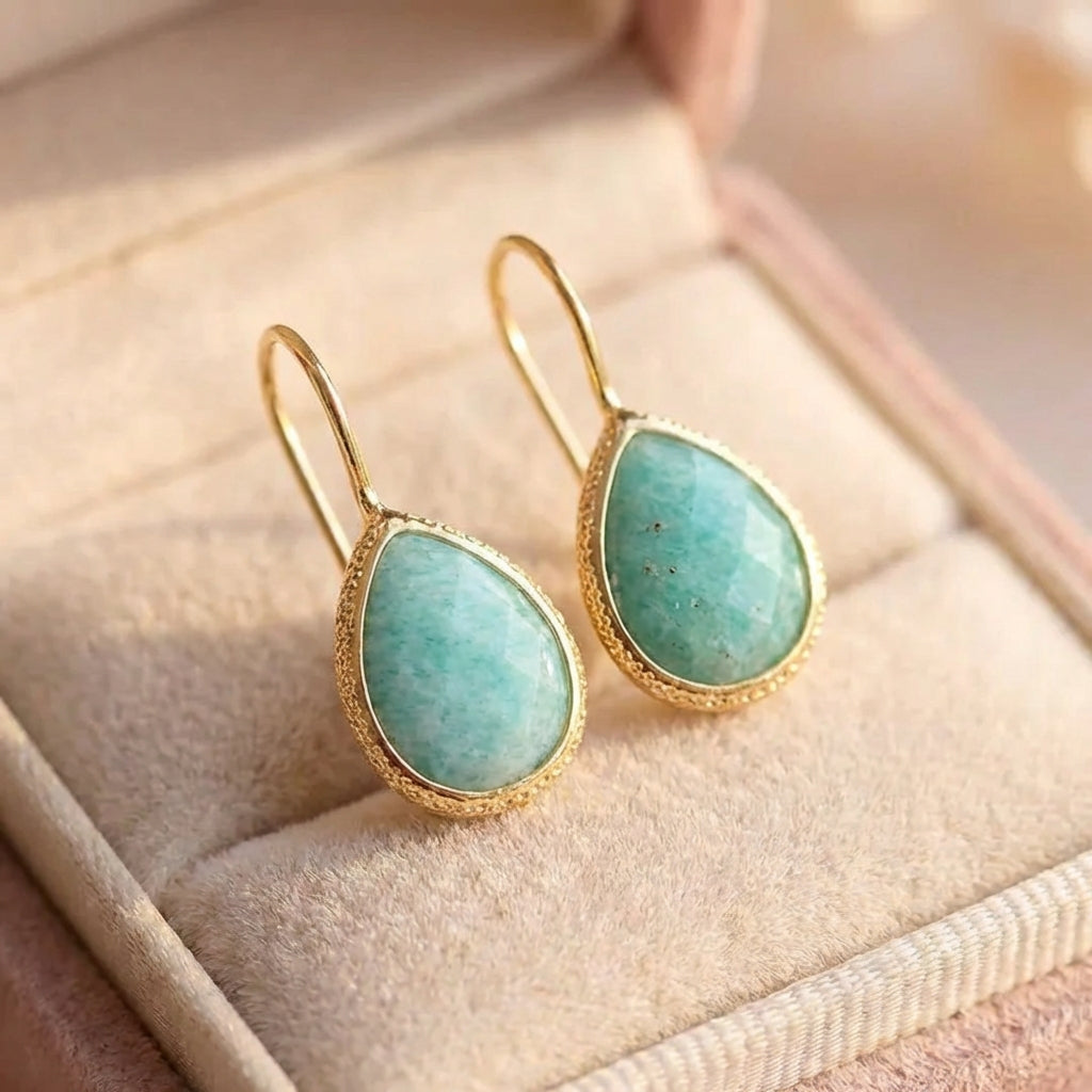 Vintage Blue Drop Gold Earrings
