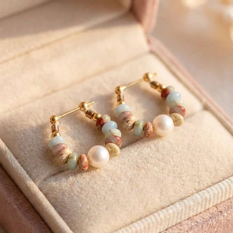Natural Stone Beaded Pearl Earrings