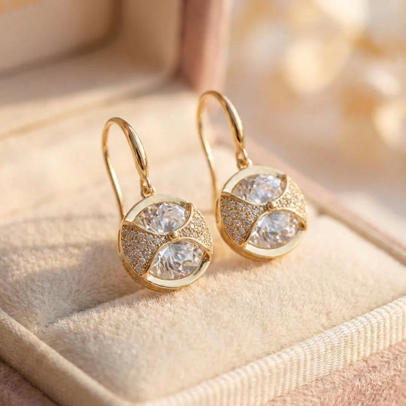 Gold Round Sparkle Drop Earrings