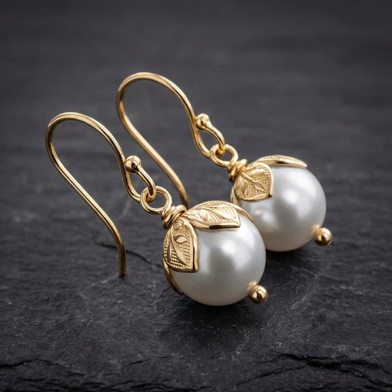 Vintage Gold Leaf Pearl Earrings
