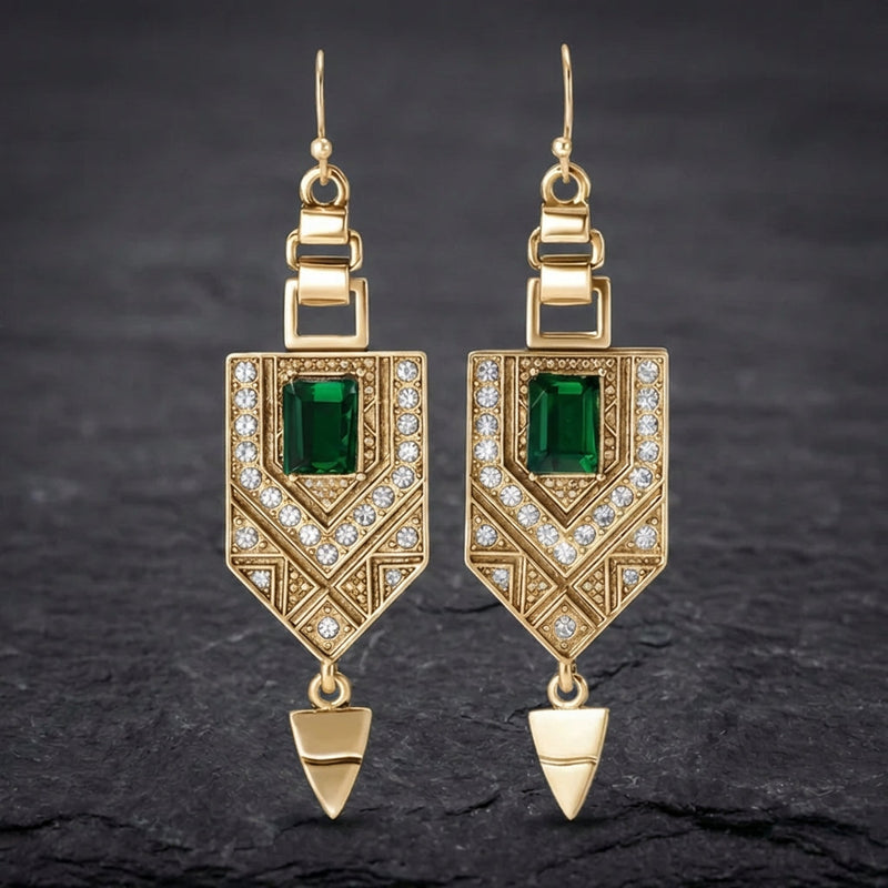 Vintage Gold & Green Geometric Earrings