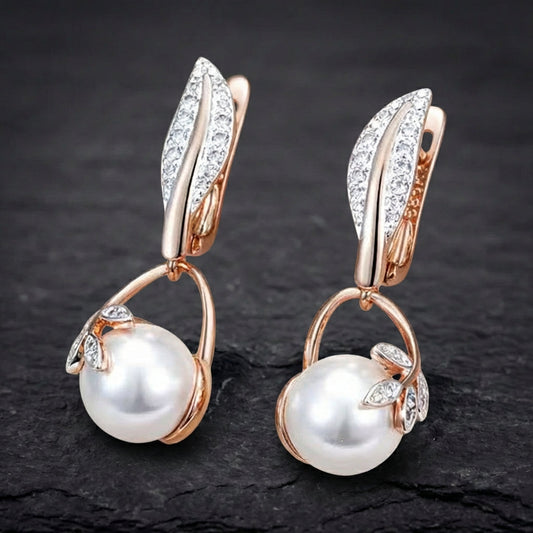 Vintage Crystal Flower Pearl Drop Earrings