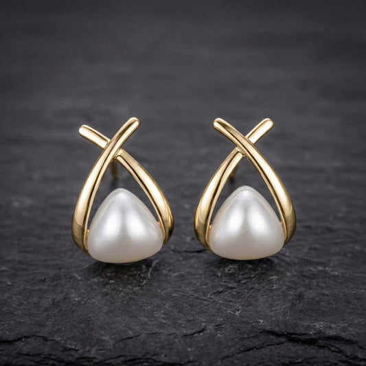 Vintage Cross Triangle Pearl Dropping Earrings
