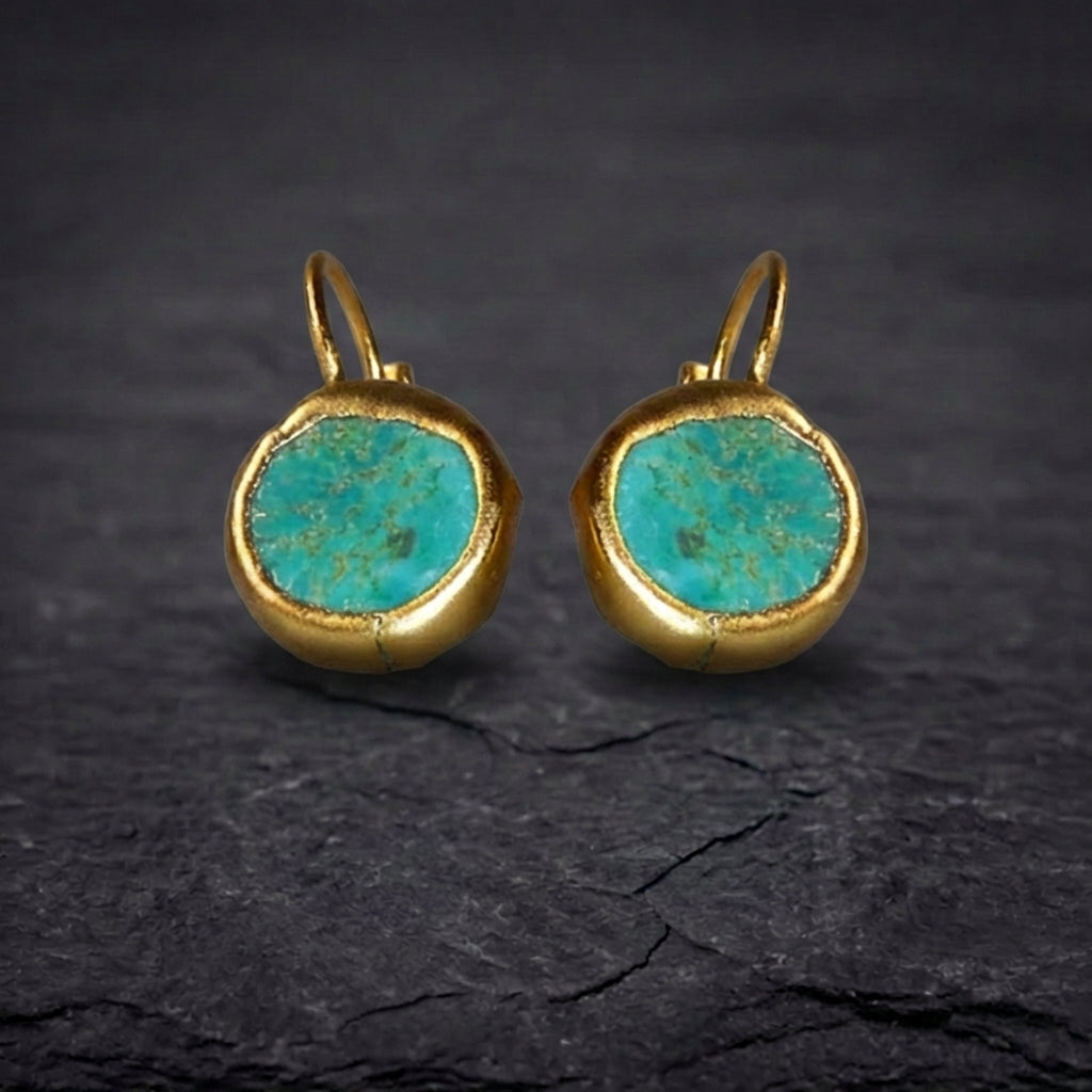 Gold Earrings With Turquoise Stone