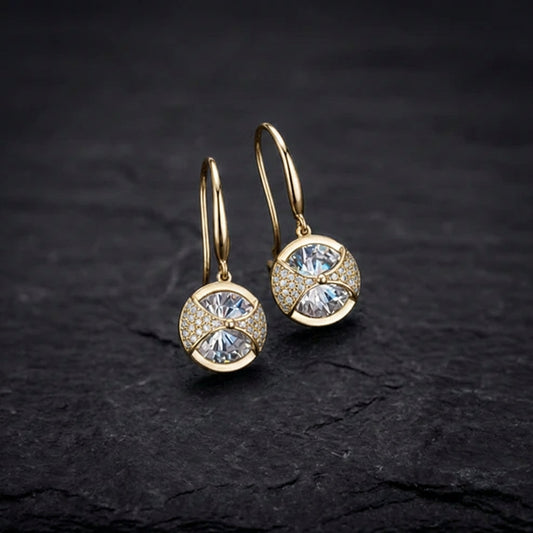 Gold Round Sparkle Drop Earrings