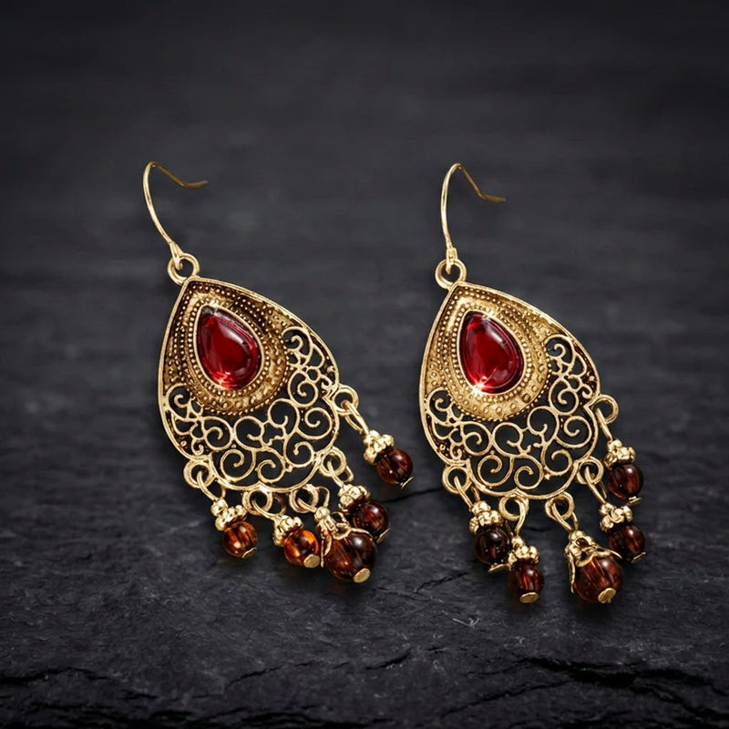 Vintage Red Teardrop Dangle Earrings