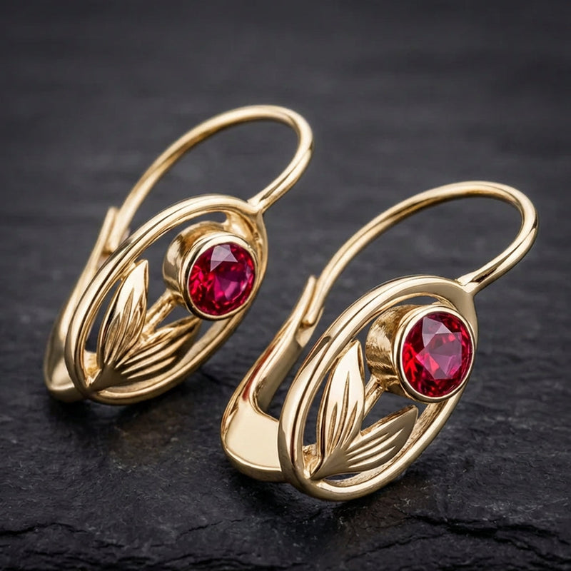 Vintage Red Flower Earrings