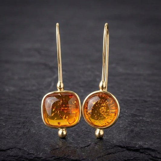 Vintage Orange Glass Gold Earrings